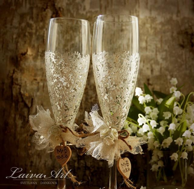 Rustic Wedding Champagne Flutes Wedding Champagne Glasses