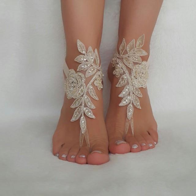 Beach Boho Lace Anklet Wedding Ideas Handmade Anklet Lace Embellishment with Pearled and Sequined  FREE SHIPPING