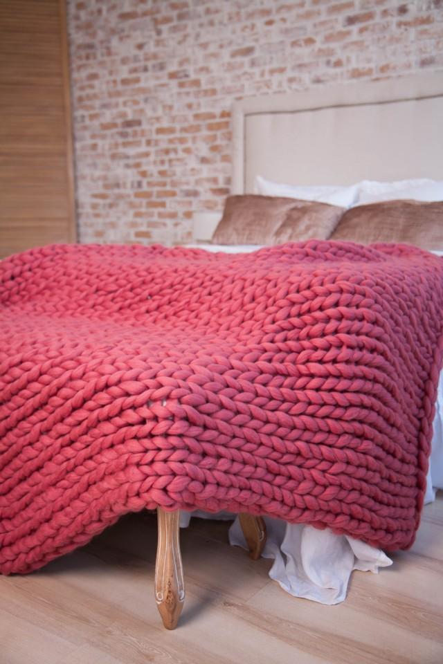 Chunky Knit Blanket, Handmade Knit, Wool Blanket, Knitted Blanket