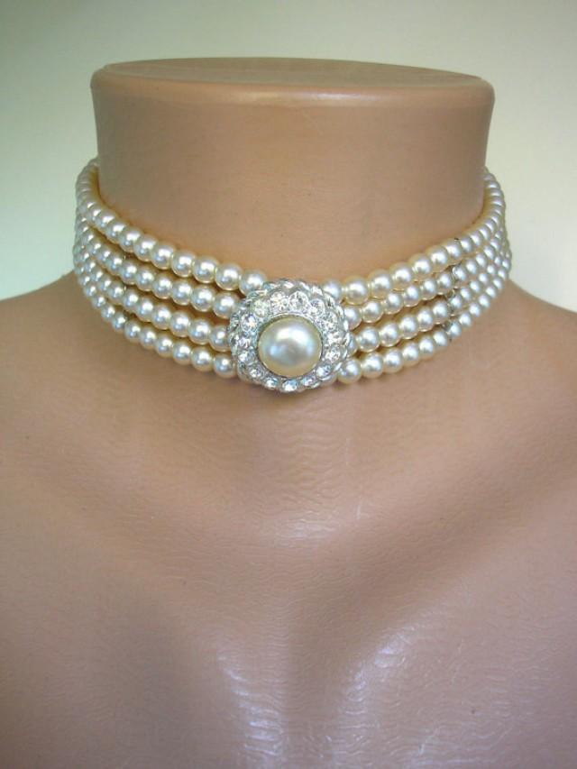 Pearl Choker, Wedding Pearl Necklace, Bridal Jewelry, Statement