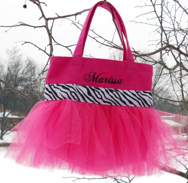 Child's Embroidered Dance Bag Hot Pink Tote Bag With Black And White