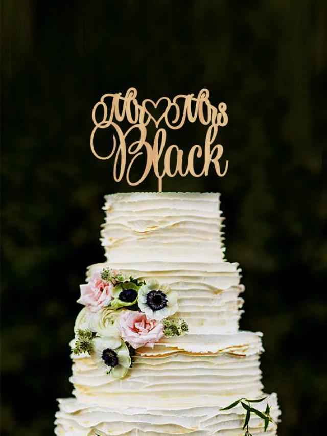 Mr Mrs Wedding Cake Topper Custom Last Name Personalized Wood Cake Topper Rustic Wedding Gold