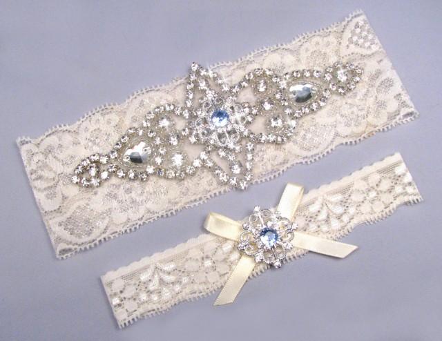 Something Blue Wedding Garters Ivory White Lace Keepsake Toss