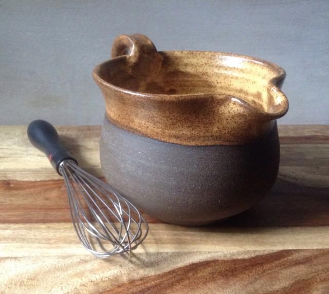 Rustic Modern Mixing Bowl, Handmade Pottery Batter Bowl, Blue Batter
