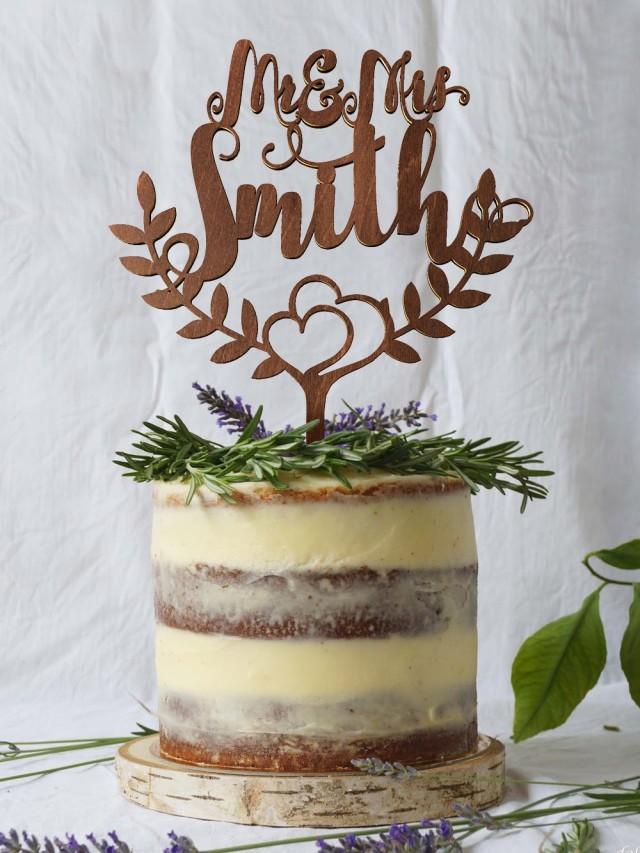 Wedding Cake Topper Custom Surname Personalized Surname Wood Cake