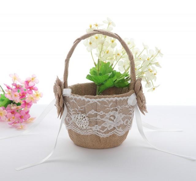 Burlap Flower Girl Basket Wedding Baskets Burlap Weddding