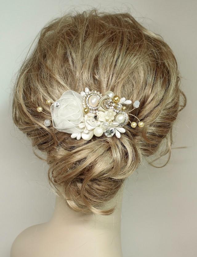 Gold & Ivory Bridal Hair Piece Gold Bridal Hair