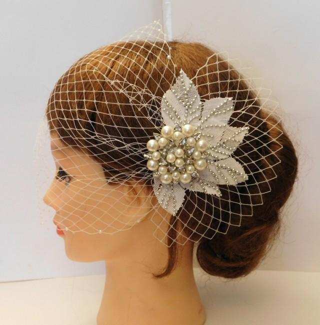 Birdcage Veil With Sparkly JEWEL Clip.Bandeaue Style Veil, Blusher Veil