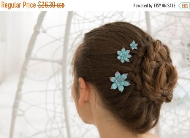 Christmas Sale Blue Succulent Hair Pins Hairpin Polymer Clay Bobby
