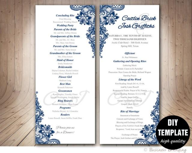 Navy Blue Wedding Program Template - Instant Download Microsoft Word