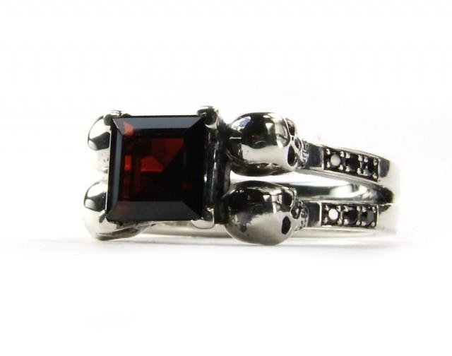 Skull Engagement Ring Skull Wedding Ring Black Diamond Ring Blood Red