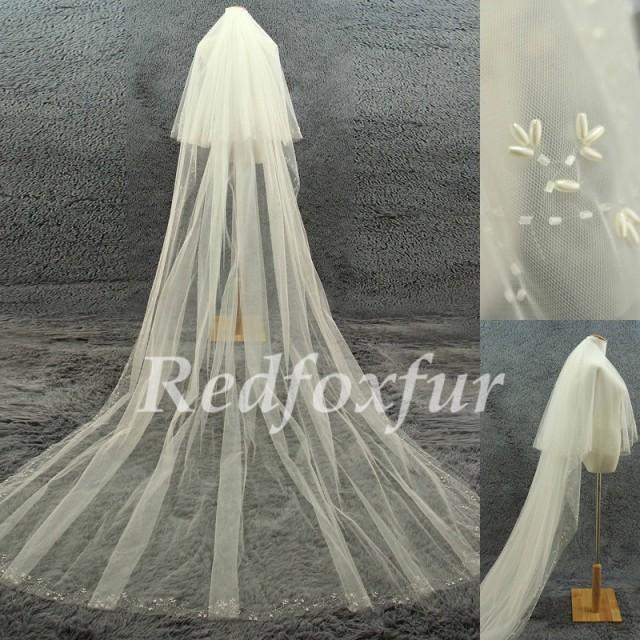 Combs Cathedral Veil, 2T Exquisite Handbeaded Wedding Veils, Bridal