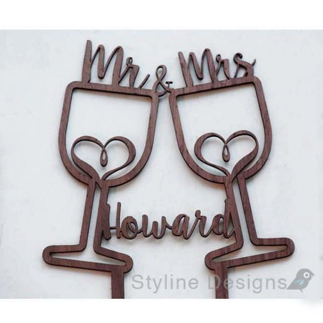 Rustic Wine Cups With Hearts Mr And Mrs Personalized Name Wedding