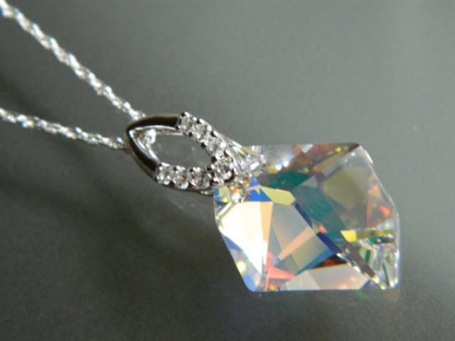 Aurora Borealis Crystal Necklace Swarovski 20mm Ab Sterling