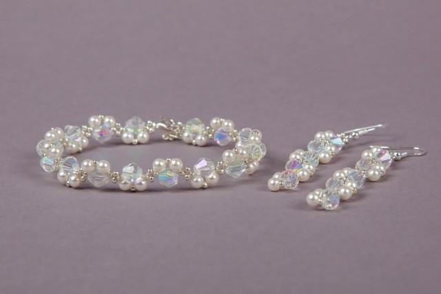 Bridal Swarovski Jewellery Set Wedding White Pearls Bridal Swarovski Jewellery Set Wedding White Pearls Crystal Bicone Earrings Bracelet Necklace Uk 2603020