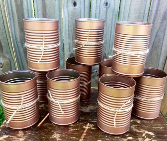 Copper Wedding Centerpieces, Painted Cans, Copper, Vintage Flower Vase 