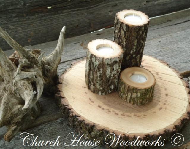 3 Tree Branch Candle Holders, Rustic Wedding Candle Holder, Wood Candle