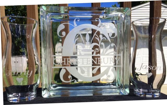 Personalized Glass Block Sand Ceremony Set Split Regal