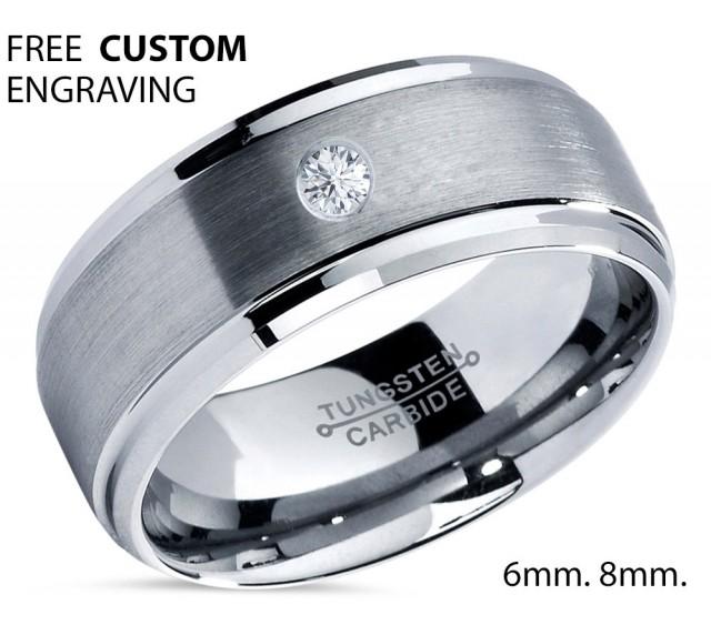 Tungsten Wedding Band,Tungsten Wedding Ring,White Diamond Ring,Tungsten