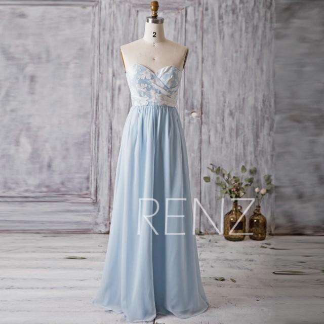 2016 Light Blue Bridesmaid Dress Long Strapless Sweetheart Floral