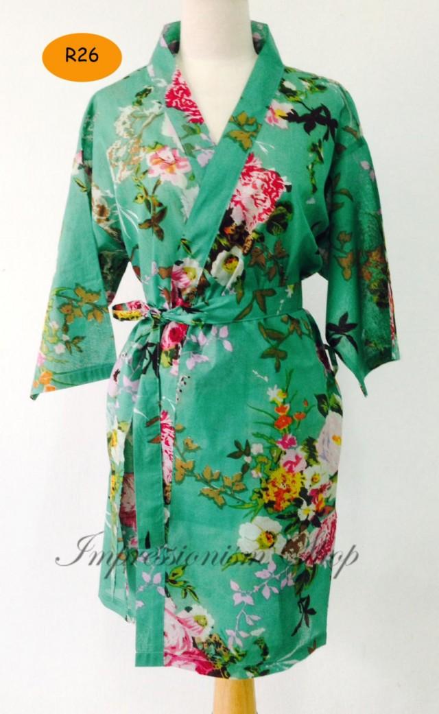 Natural Green Bridesmaid Robes, Bride Kimono Robes, Bridesmaids Floral