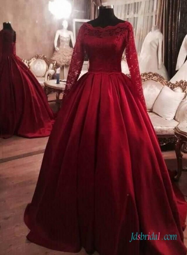Red Burgundy Colored Long Sleeves Satin 