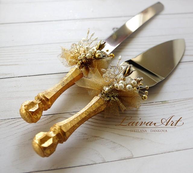 Gold Wedding Cake Server Set & Knife Cake Cutting Set Wedding Cake