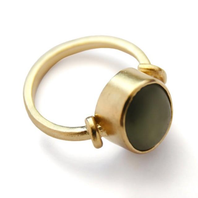 Matte Green Gold Ring, 14K Yellow Gold, Matte Green Quartz, Gemstone Ring, Large Statement Ring