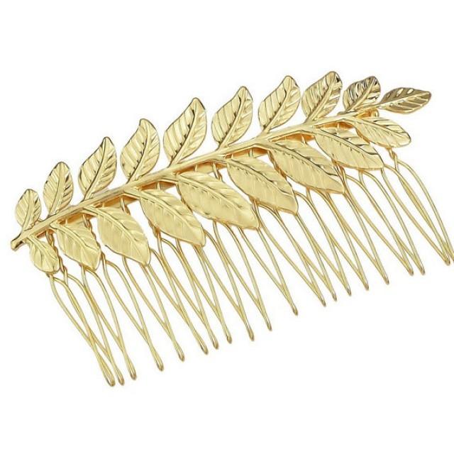 Gold Leaf Hair Comb. Bridal Hair Comb, Leaf Headpiece, Wedding Hair