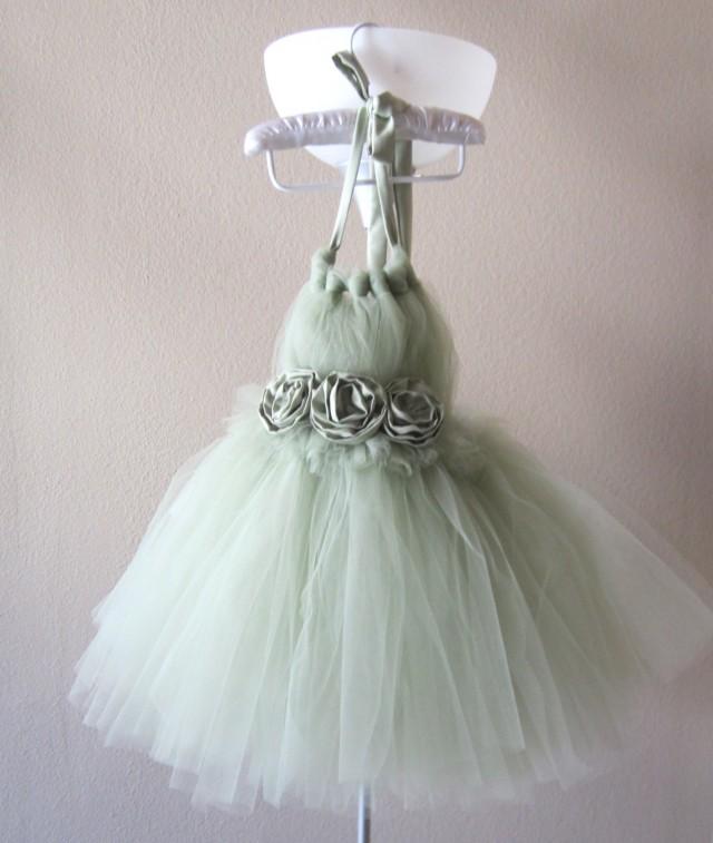 white and sage green flower girl dresses
