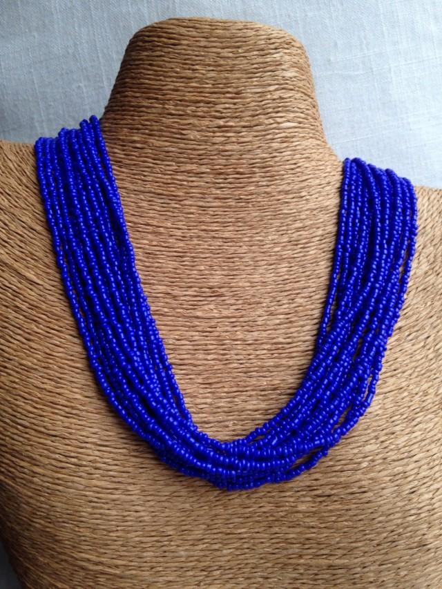 Cobalt Blue Necklace Cobalt Seed Bead Multi Strand Necklace Cobalt