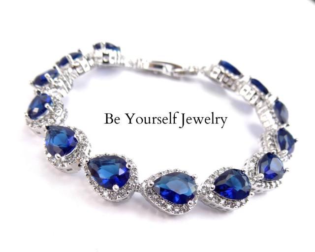 Wedding Jewelry Sapphire Bridal Bracelet Navy Blue Bride Bracelet Cubic