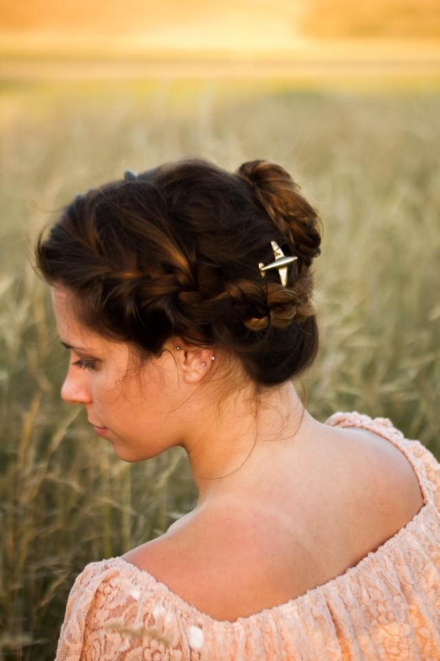 Gold Airplane Hair Pins, Plane Hair Clip, Airplane Bobby Pins