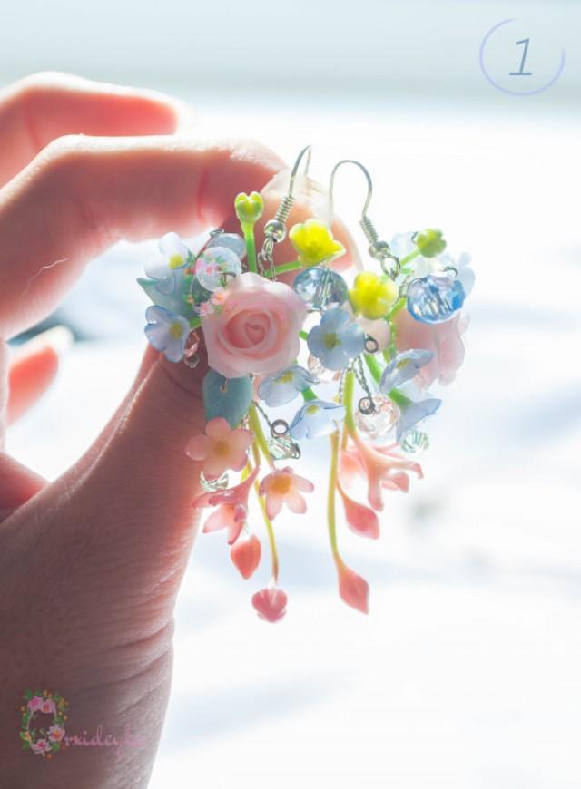 Rose Earrings Flower Earrings Pink Blue Yellow Earrings Polymer