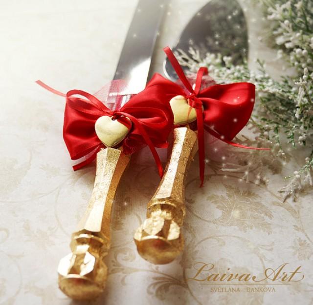 Gold Red Wedding Cake Server Set & Knife Cake Cutting Set Wedding Cake