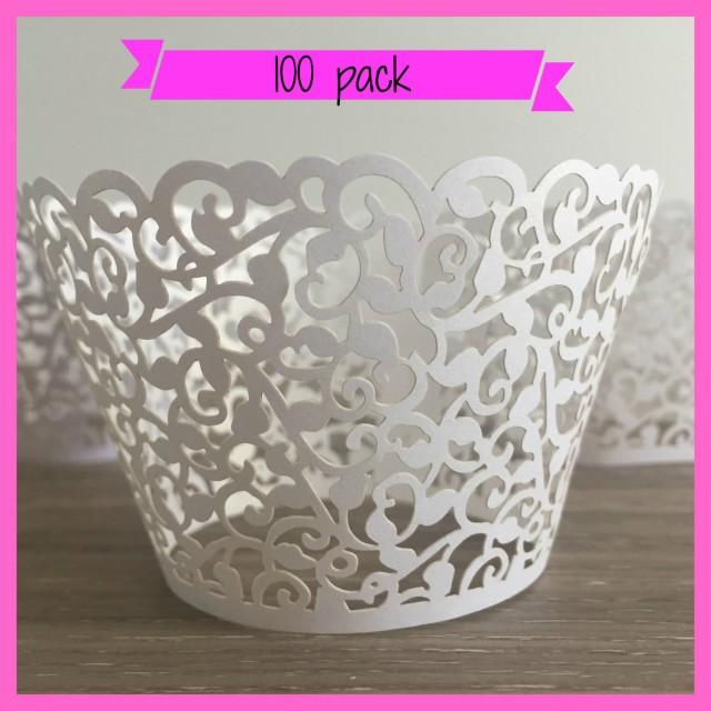 100 Wedding Cupcake Liners Laser Cut Lace Cupcake Liners Filigree