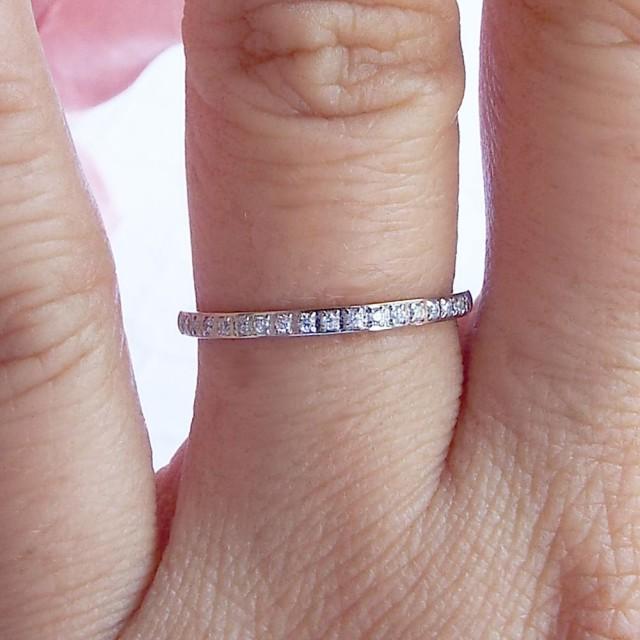 Dainty Stainless Steel CZ Eternity Wedding Band CZ Diamond Ring
