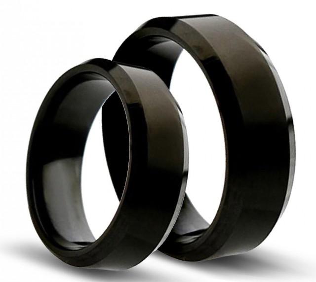 Titanium Wedding Band Set Titanium Ring Black Ion Plated Satin Finish