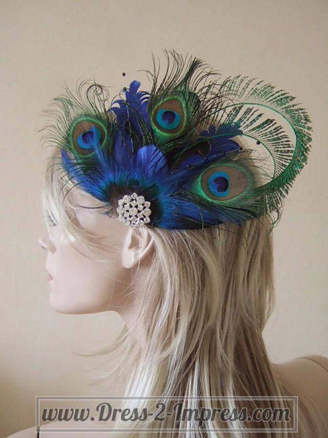 blue black feather fascinator hair clip headpiece brooch wedding party 
