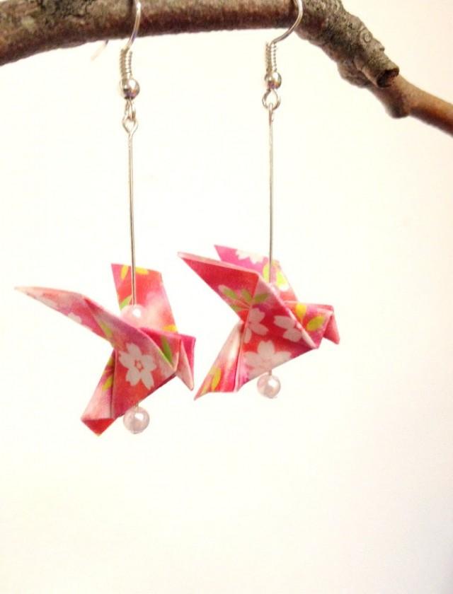 SALE Origami Bird Earrings, Origami Jewelry, Origami Dove Earrings