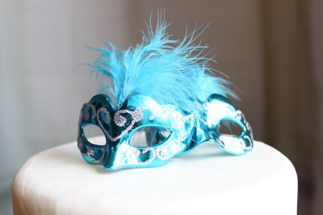 Miniature Masquerade Masks Turquoise Cake Topper Paris