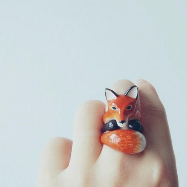 Orange Fox 3 Piece Ring Set Enamel Ring, Animals Ring, Animals