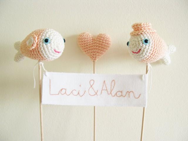 Personalized Wedding Cake Topper Fish Cake Topper Embroidery