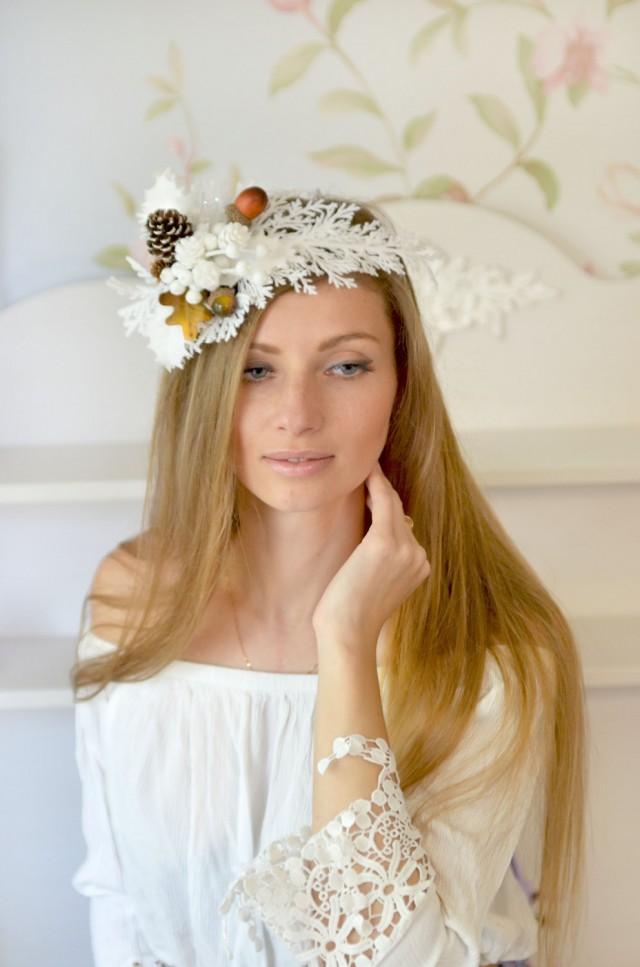 Winter Crown Bridal Headpiece Winter Wedding Crown Pine Cone Hair