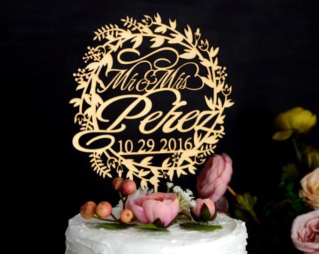 Wedding Cake Topper Personalized With Date And Name, Custom Rustic Cake