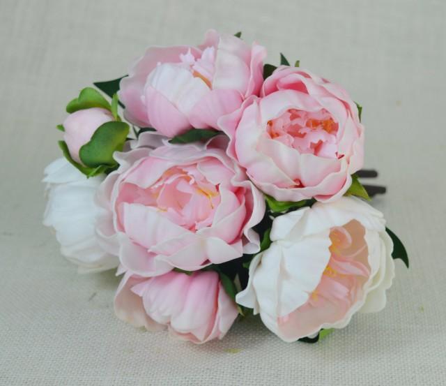 Pink, Cream Real Touch Flowers Peony Bouquets For Wedding Bridal