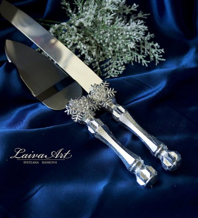 Snowflakes Wedding Cake Server Set Knife Cake Cutting Set