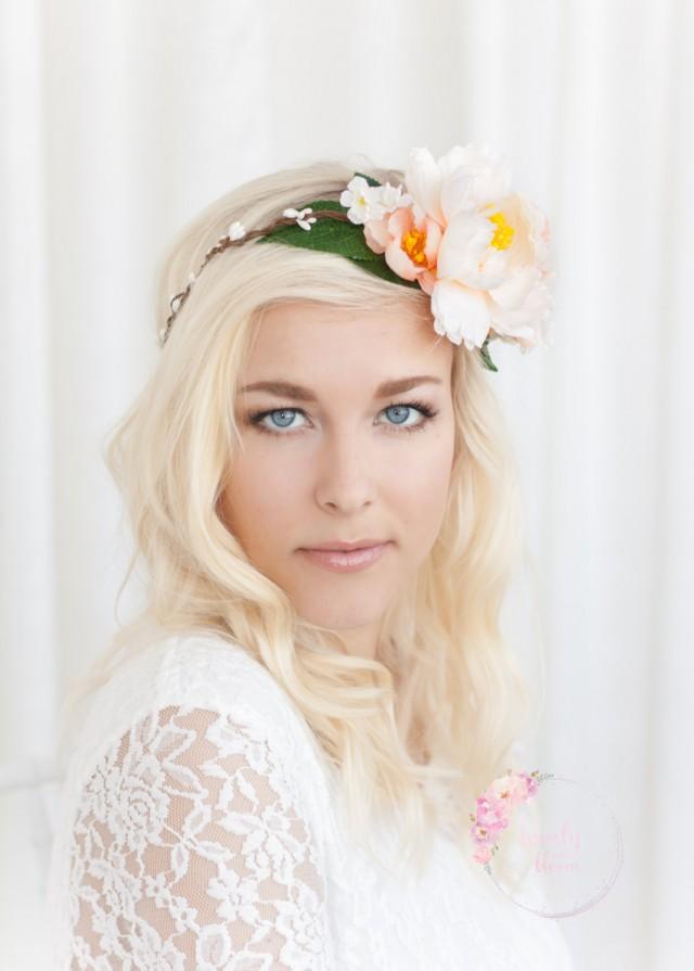 Peach Flower Crown, Bridesmaid Flower Crown, Flower Crown, Flower Halo