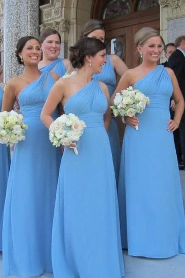 Simple One Shoulder Floor Length Sky 