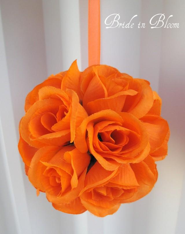 Orange Rose Ball, Wedding Pomander, Flower Girl Kissing Ball, Wedding